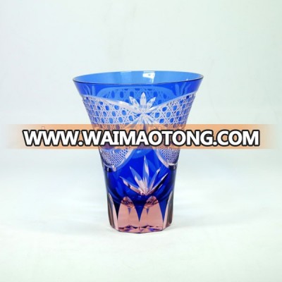 Fashion boutique glass cup with Hand Carved And Overlay design