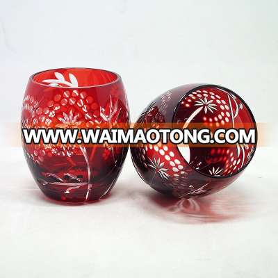 Hand Carved And Overlay design  Glass coloured type egg cup