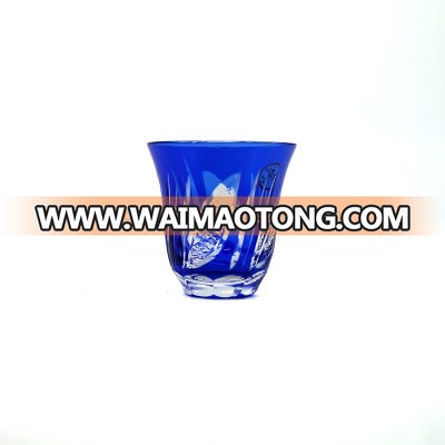 Japanese sake glass cup with engraving and overlay glass cup