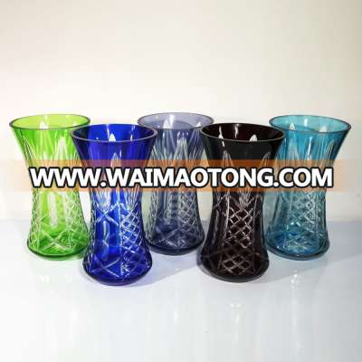 6 kinds color handblown hand cut diamond design glass vase