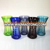 6 kinds color handblown hand cut diamond design glass vase