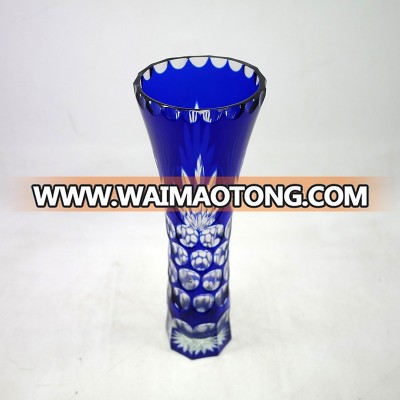 Cut to clear large blue decoration glass Chinese flower vase