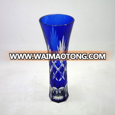 Cut to clear large blue decoration glass Chinese flower vase